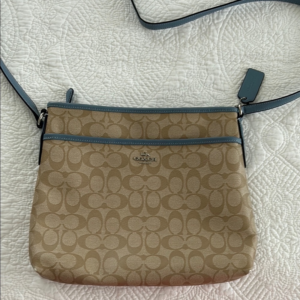 Coach Tan and Blue Crossbody Bag